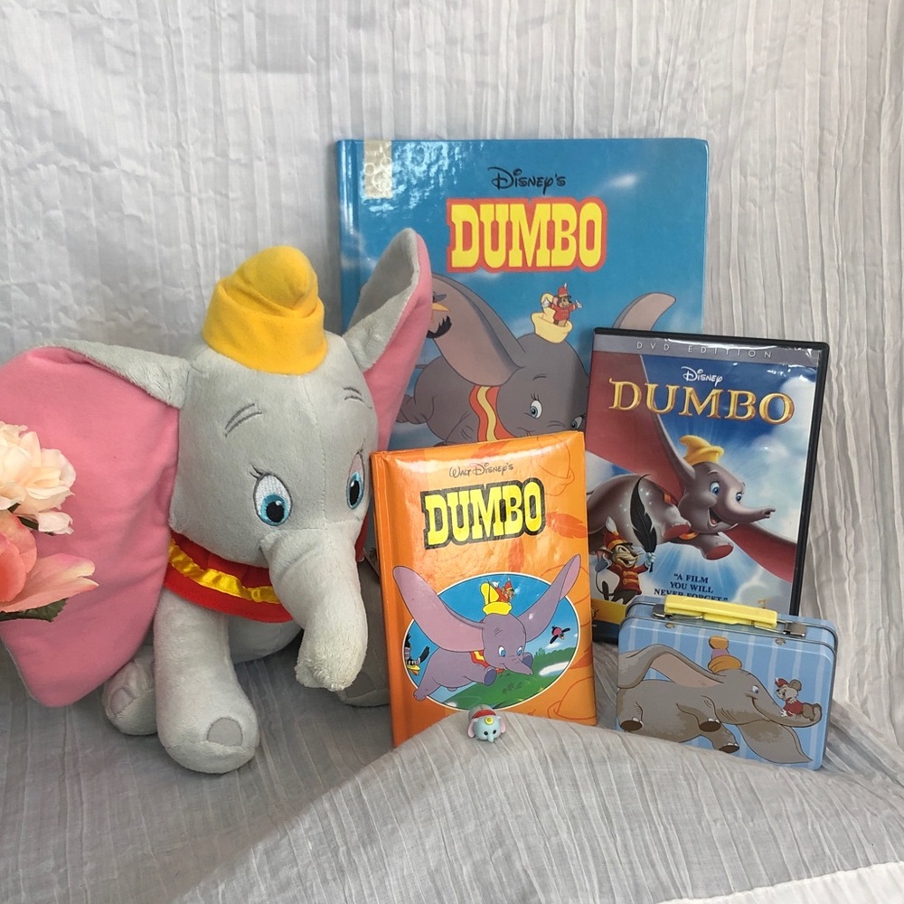 DISNEYS DUMBO stuffed plush elephant toy NWT 2 books DVD tin box Tsum Tsum lot